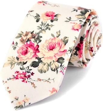 Parquet Mens Floral Tie | Cotton Printed Skinny Necktie for Wedding | Spring & Summer