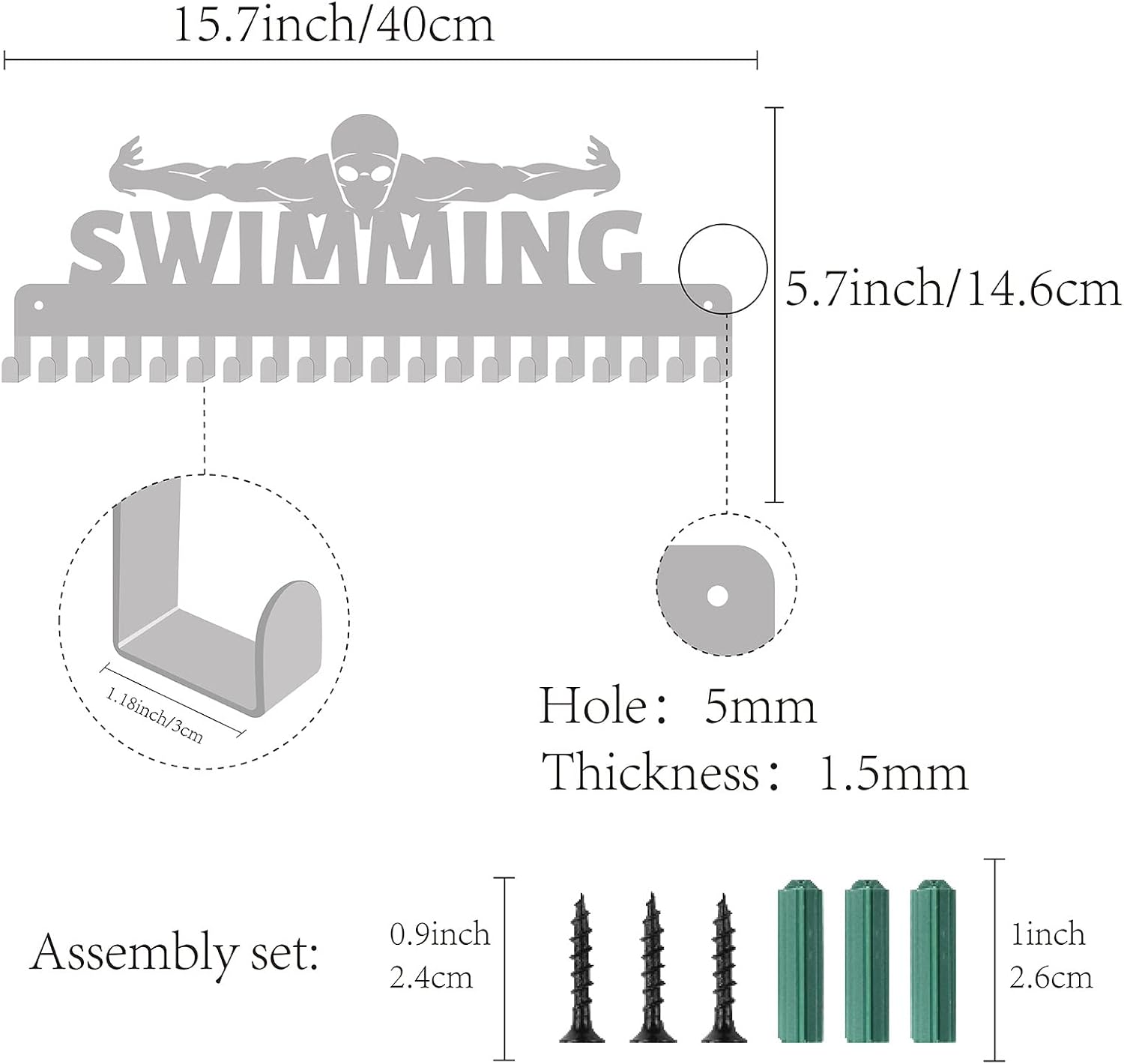 CREATCABIN Swimming Medal Holder Swimmer Medals Hanger Sport Athlete Awards Display Stand Wall Rack Mount Decor Stainless Steel Metal Hanging for Home Badge Medalist Gymnastics Over 60 Medals, Silver