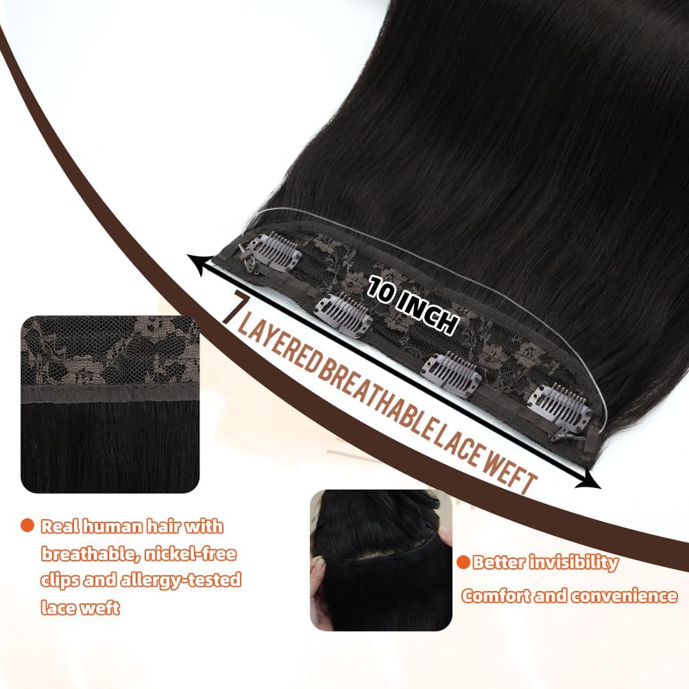 Invisible Wire Hair Extensions Real Human Hair - 12 Inch 70G Auburn Brown Transparent Fish Line Clip-Ins Hair Piece, 100% Remy Human Hair Extensions for Women