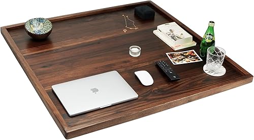 Miniatura 5 de Bandeja otomana cuadrada extra grande de madera de nogal negro de 36 x 36 pulgadas, para servir té, café clásico bandeja decorativa de madera de 3