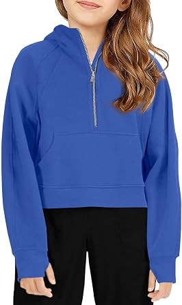 Doshoop Girls Hoodies Sweatshirts Kids Half Zip Fleece Pullover Cropped Clothes