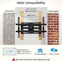 Vista 2 de HOME VISION Full Motion TV Wall Mount for 32-85 inch TVs up to 132lbs, Fits 8”/ 12” /16” Wood Studs, TV Mount Wall Bracket with Dual Articulating
