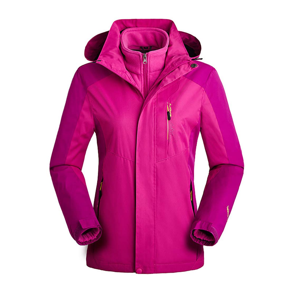 Vestes Femme Outdoor Large Size Plus Velvet Epaissir Combinaison de Ski Softshell Chaude Imperméable avec Bonnet,Red,L(155-160cm)
