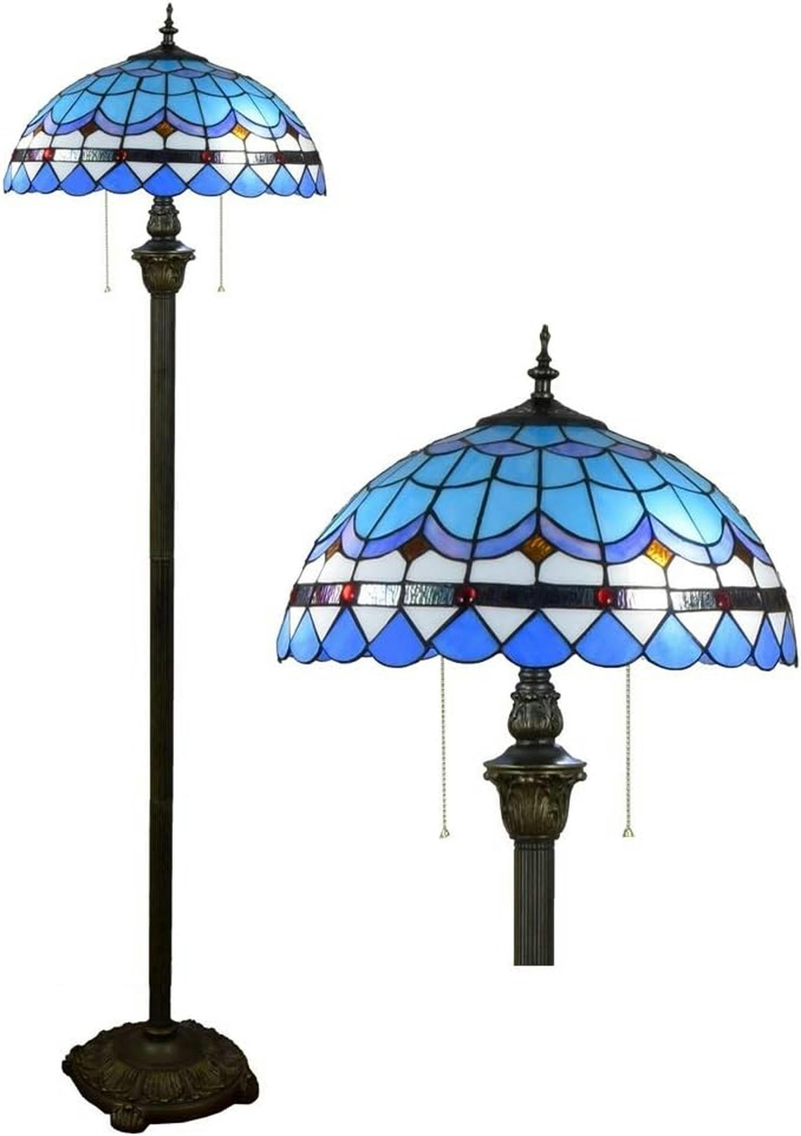 IUokLU Tiffany Floor Lamp 16-" European Style Blue Mediterranean Glass Floor Lamp Reading Lamp for Study Living Room Bedroom Room Decoration