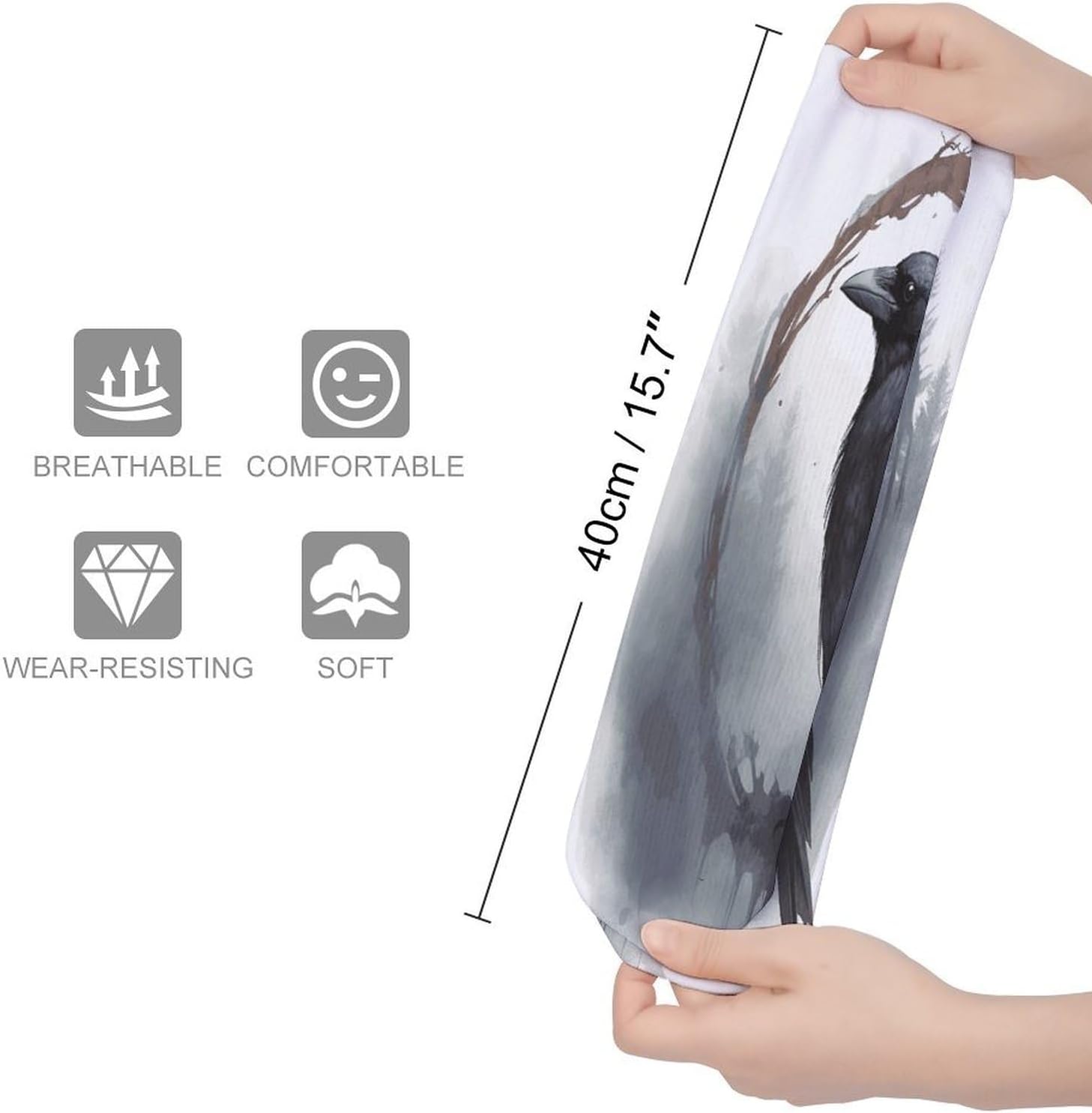 Black Crow Crew Socks Soft Thermal Socks | Socks for Men Women-Casual Wicking,High Stocking for Sports Running-Long Thin Tube Sports Breathable