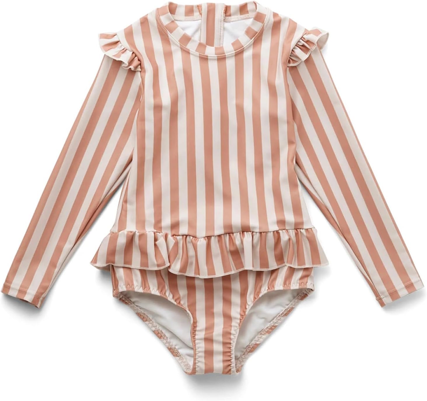 Girls One Piece Swimsuits Zipper Rash Guard Long Sleeve Bathing Suit with Ruffle Hem UPF50+