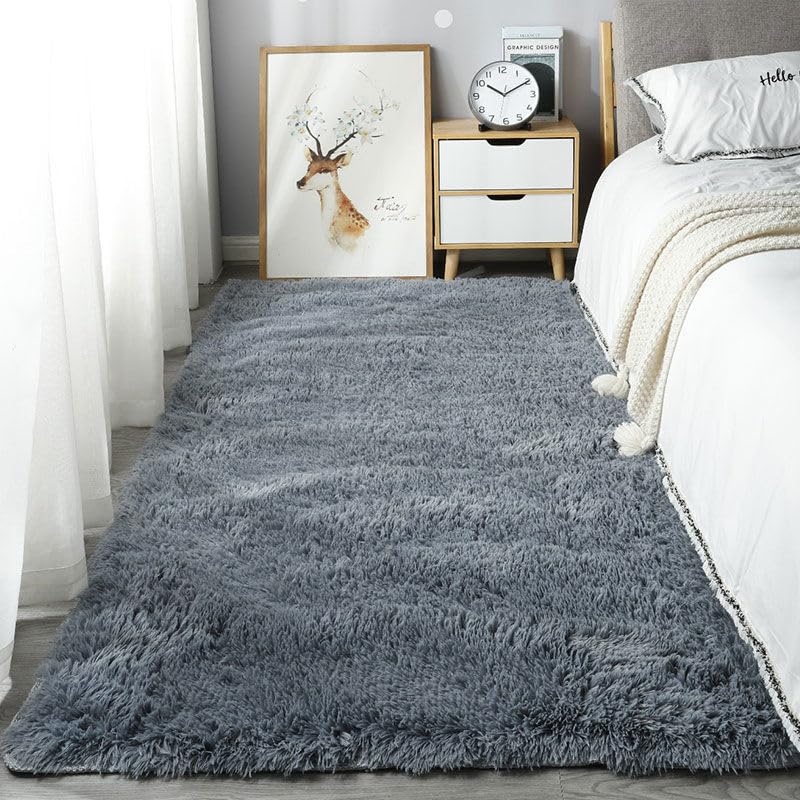 Rugs Living Room Large,Washable Grey Area Rugs for Bedroom, Anti Slip Modern Super Soft Thick Pile Small Fluffy Shaggy Rug Non Shedding,grey,80 * 150cm — image 1