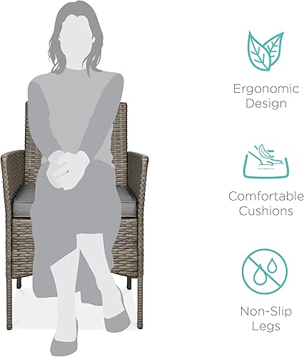 Miniatura 80 de Best Choice Products Juego de 3 piezas de mimbre para conversación al aire libre, muebles de patio que ahorran espacio para jardín con mesa