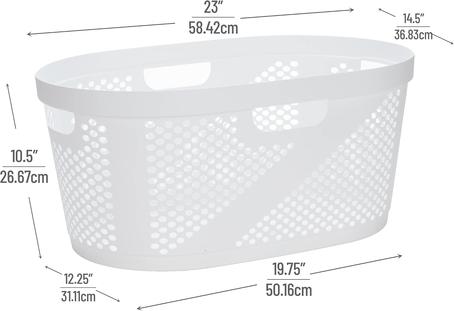 Mind Reader Basket Collection, Laundry Basket, 40 Liter (10kg/22lbs) Capacity, Cut Out Handles, Ventilated, White