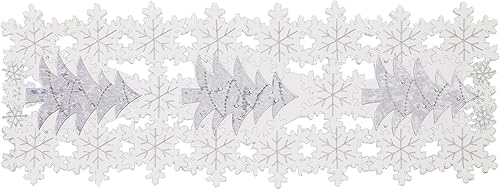 Camino de mesa de Navidad de 14 x 36 pulgadas de largo, con lentejuelas bordadas con purpurina plateada brillante copo de nieve para Navidad, árbol