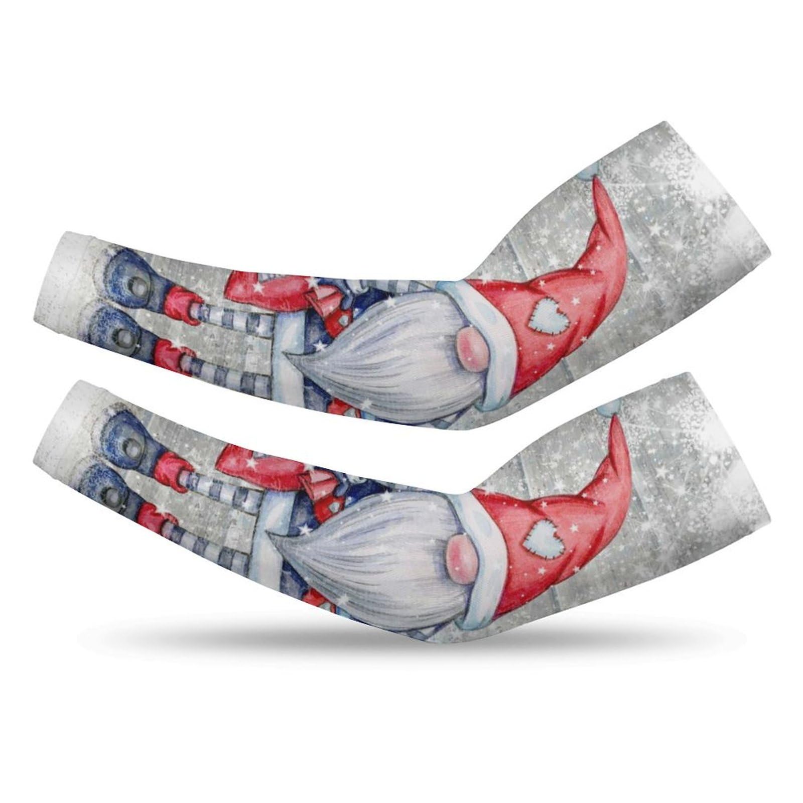Xmkltbz 1 Pair Cooling Arm Sleeves, Unisex Warmer Spandex Sports Cover Uv Sun Protection for Cycling Golf Running 2XL Print Scandinavian Christmas Gnome Snow Day