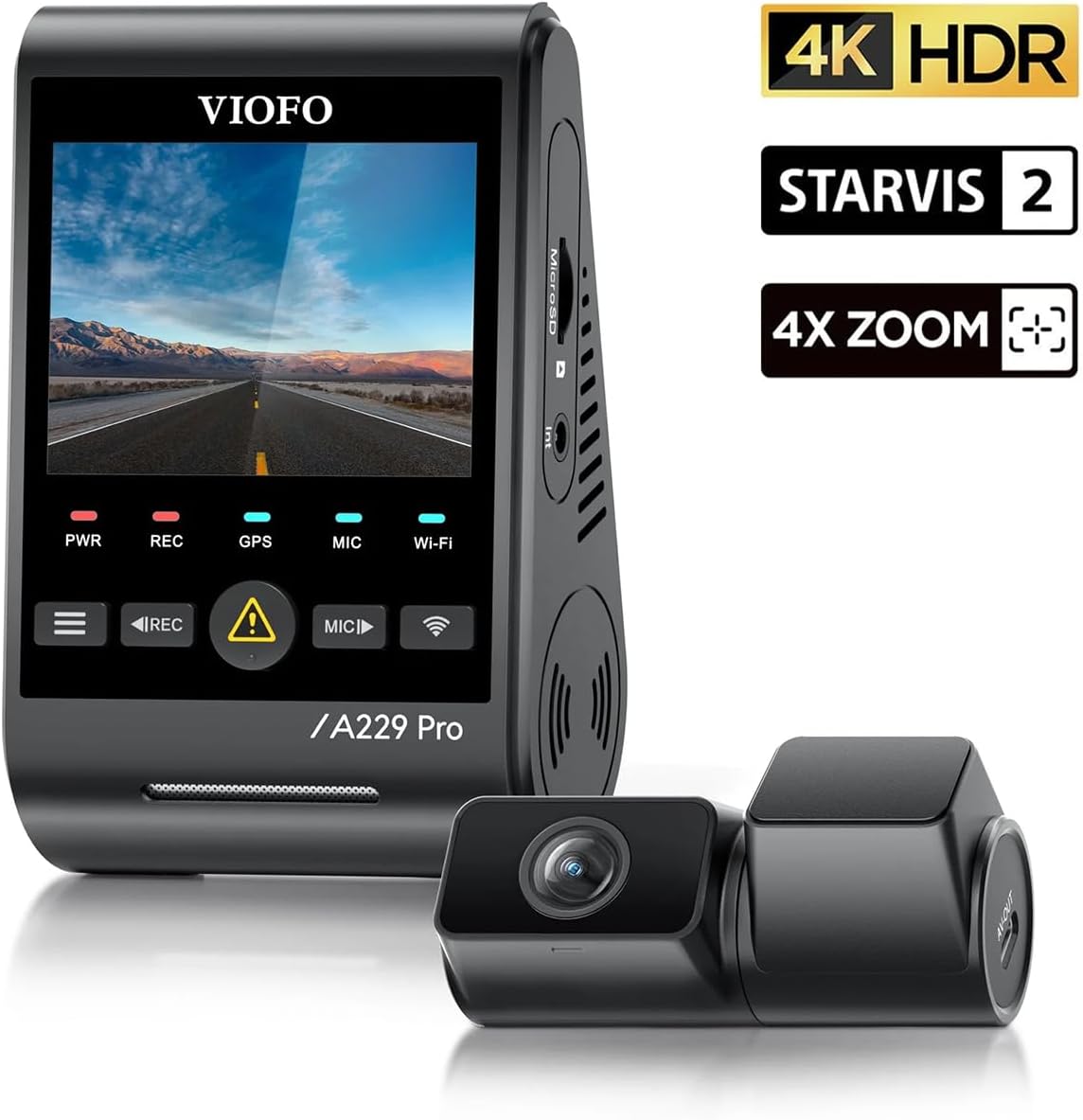 Viofo A229 Pro Tele 2 Kanallı Ön+Telefoto 4K+2K HDR Sony STARVIS 2 Sensör GPS'li Araç Kamerası