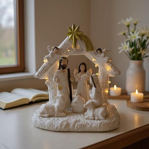 Miniatura 4 de Nativity Set Indoor– Nativity Scene with Manger, Christmas Nativity Sets & Figures with LED Lights, Christmas Decorations Indoor for Home Display