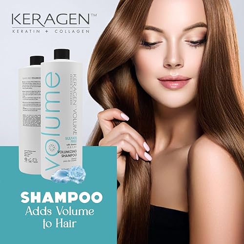 Miniatura 7 de Keragen - Champú voluminizador para cabello fino con queratina, colágeno y aceites orgánicos, sin sulfato 32 oz