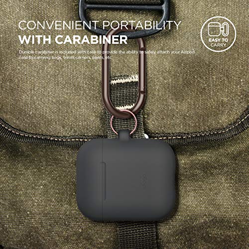 Elago Silicone Case With Keychain Compatible With Apple Airpods Case 1 & 2, Front Led Visible, Supports Wireless Charging, Protective Silicone [Dark Grey] #TOP6