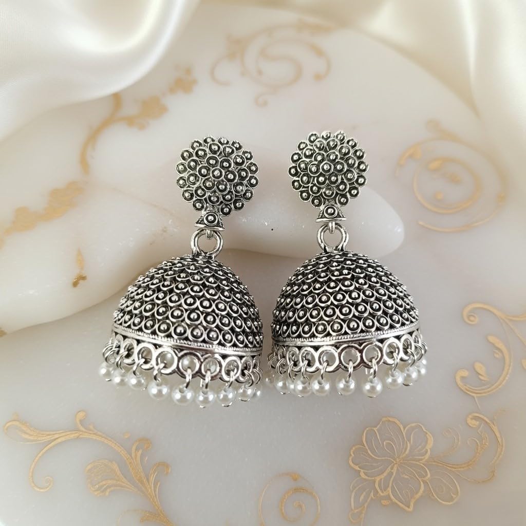 Efulgenz Oxidized Jhumka Earrings for Women Indian Earrings Boho Oxidized Traditional Temple Jhumka Jhumki Earrings for Women Indian Oxidized Jewelry