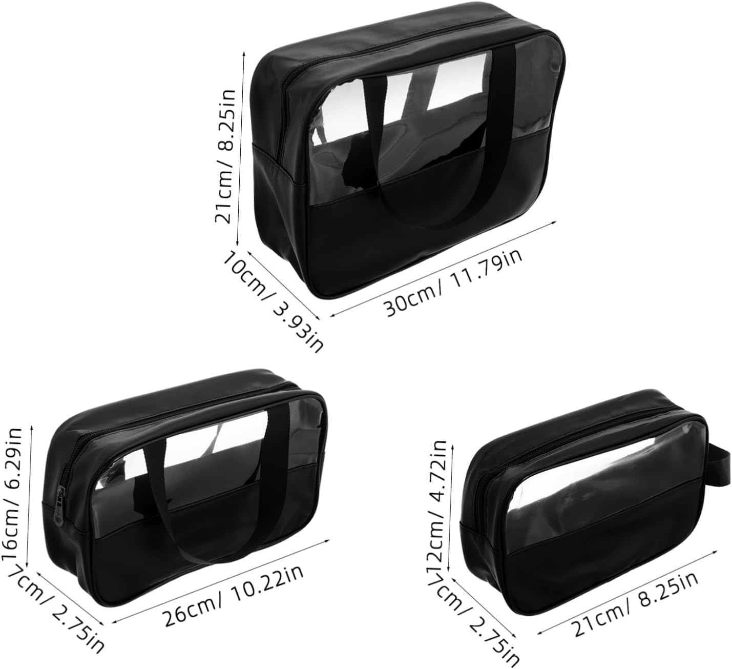 3pcs Black PVC Cosmetic Bag Set, Waterproof Portable Travel Organizer image 2