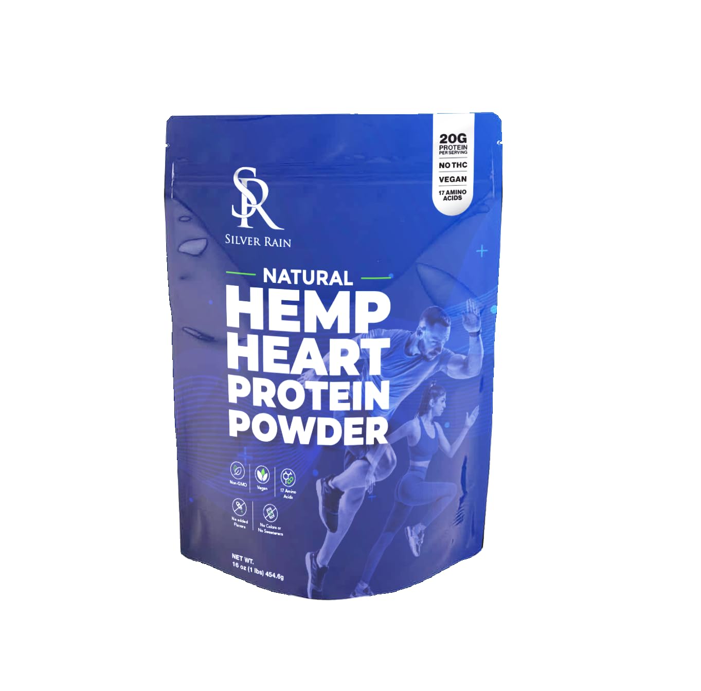 Proteína en polvo de corazón de cáñamo 100 % natural a base de plantas Silver Rain, dieta cetogénica y vegana, bolsa de 450 g | 20 gramos de proteína | Batidos, repostería y recetas de comida