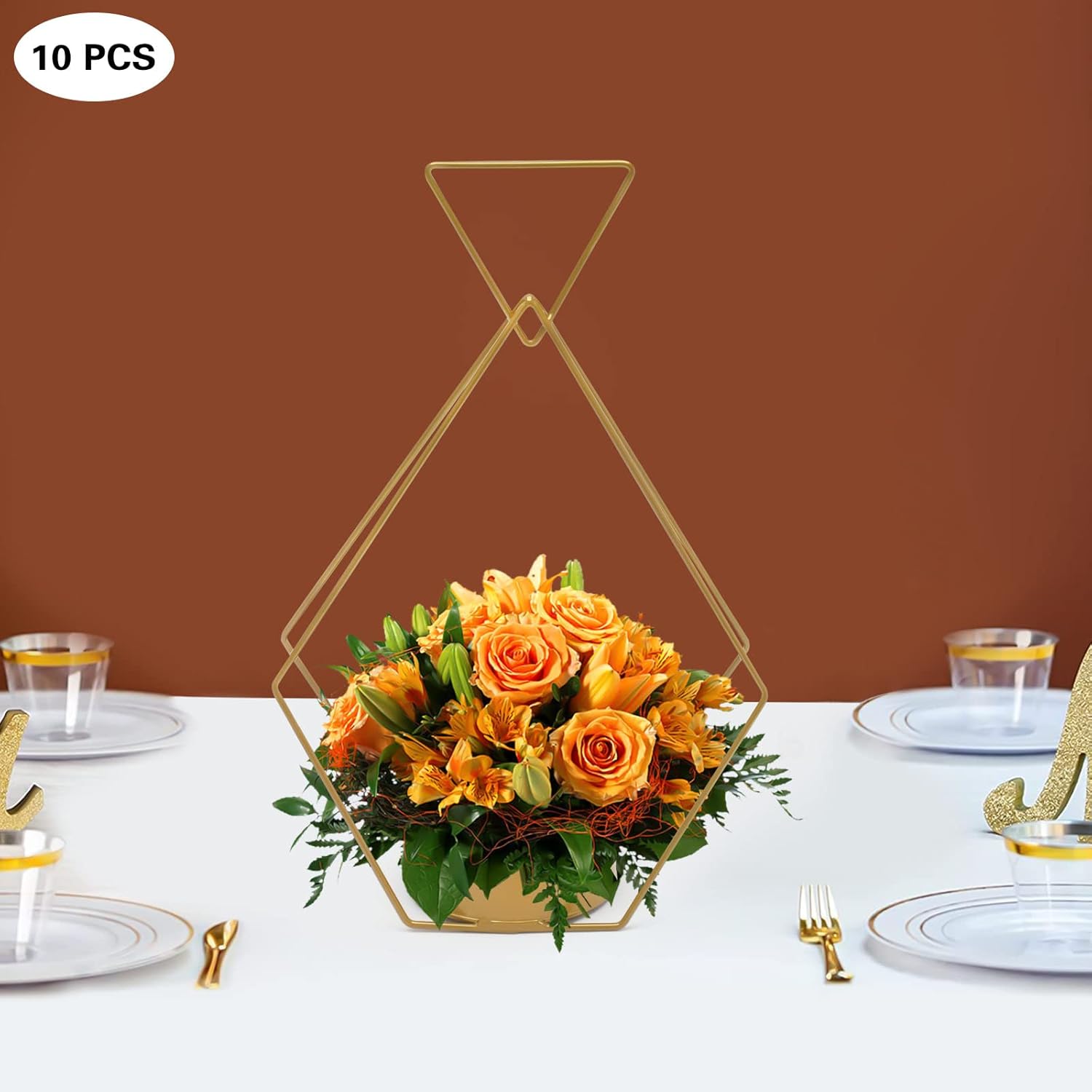 10Pcs Gold Vases Centerpieces, Geometric Centerpiece Wedding Elegant Trumpet Metal Flower Stand for Weddings Party Table Decoration