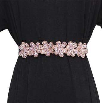 Pohullan Rhinestone Stretch Belt Wide Dressy Belt Women Flower Elastic Belts Fancy Dress Waist Accessories