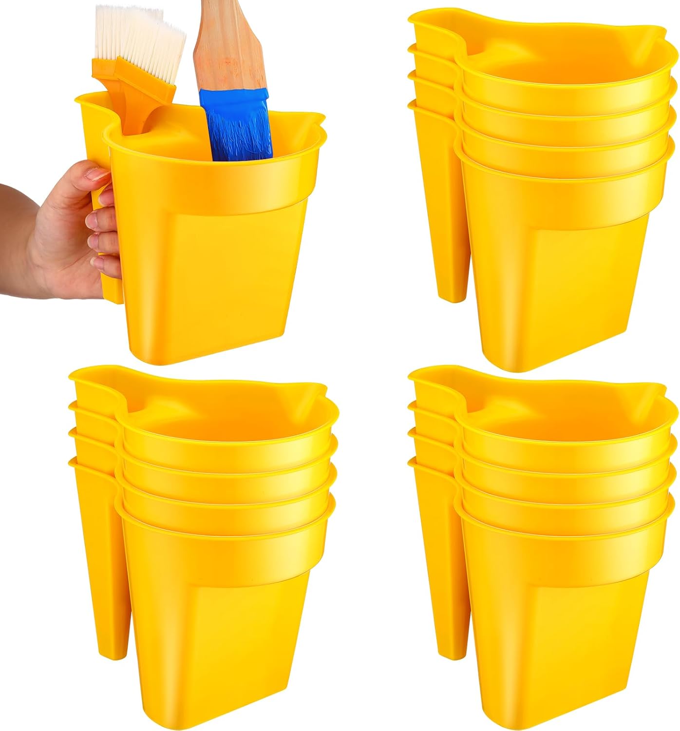 Geelin 12 Pieces Paint Cup Holds 17 oz of Stain, Paint Pail Varnish Bucket Container with Brush Holder and Easy Pour Mixing Cup Container for Trim Work, Touch-ups (Red)
