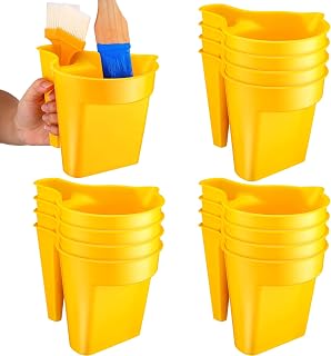 Geelin 12 Pieces Paint Cup Holds 17 oz of Stain, Paint Pail Varnish Bucket Container with Brush Holder and Easy Pour Mixing Cup Container for Trim Work, Touch-ups (Yellow)