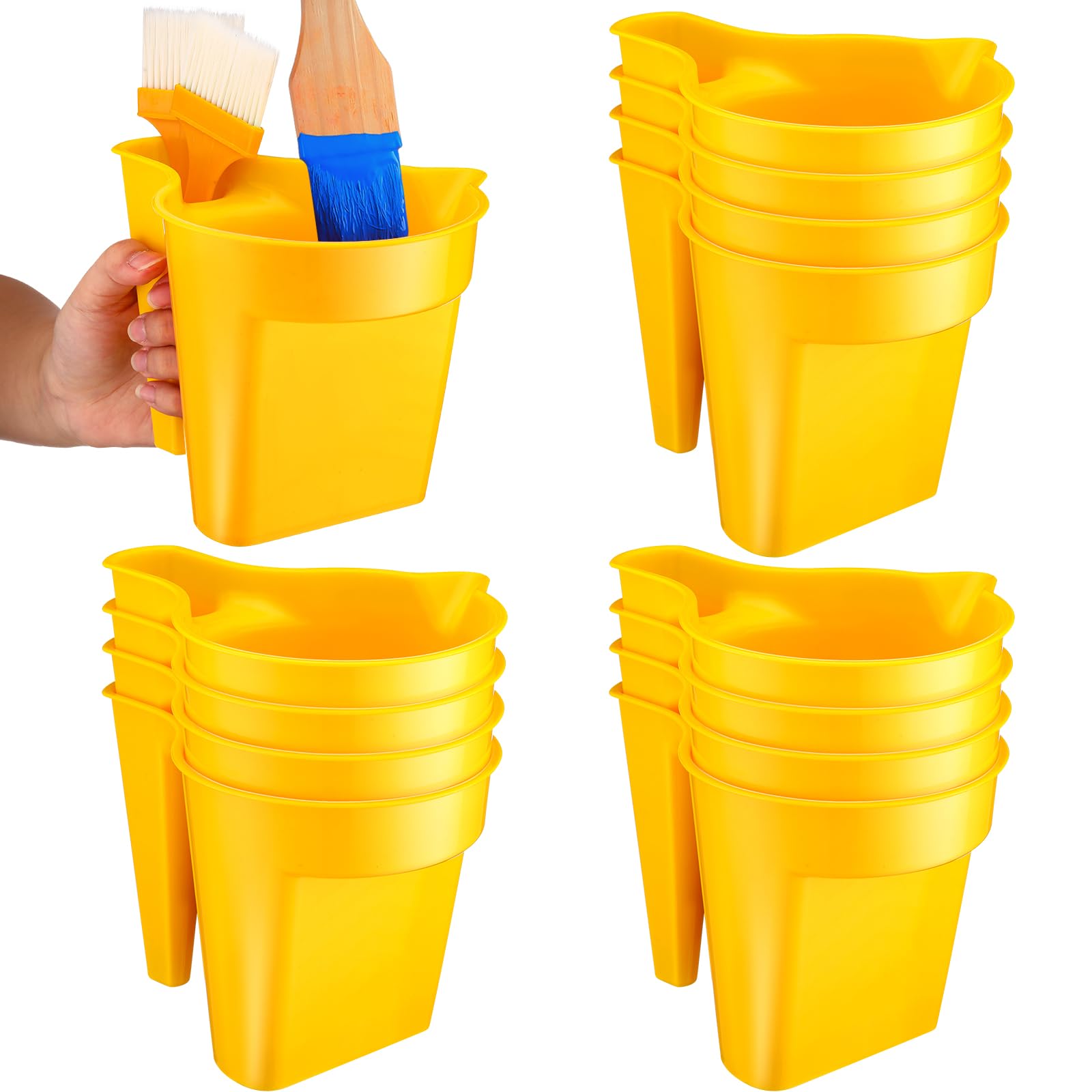 Geelin 12 Pieces Paint Cup Holds 17 oz of Stain, Paint Pail Varnish Bucket Container with Brush Holder and Easy Pour Mixing Cup Container for Trim Work, Touch-ups (Yellow)