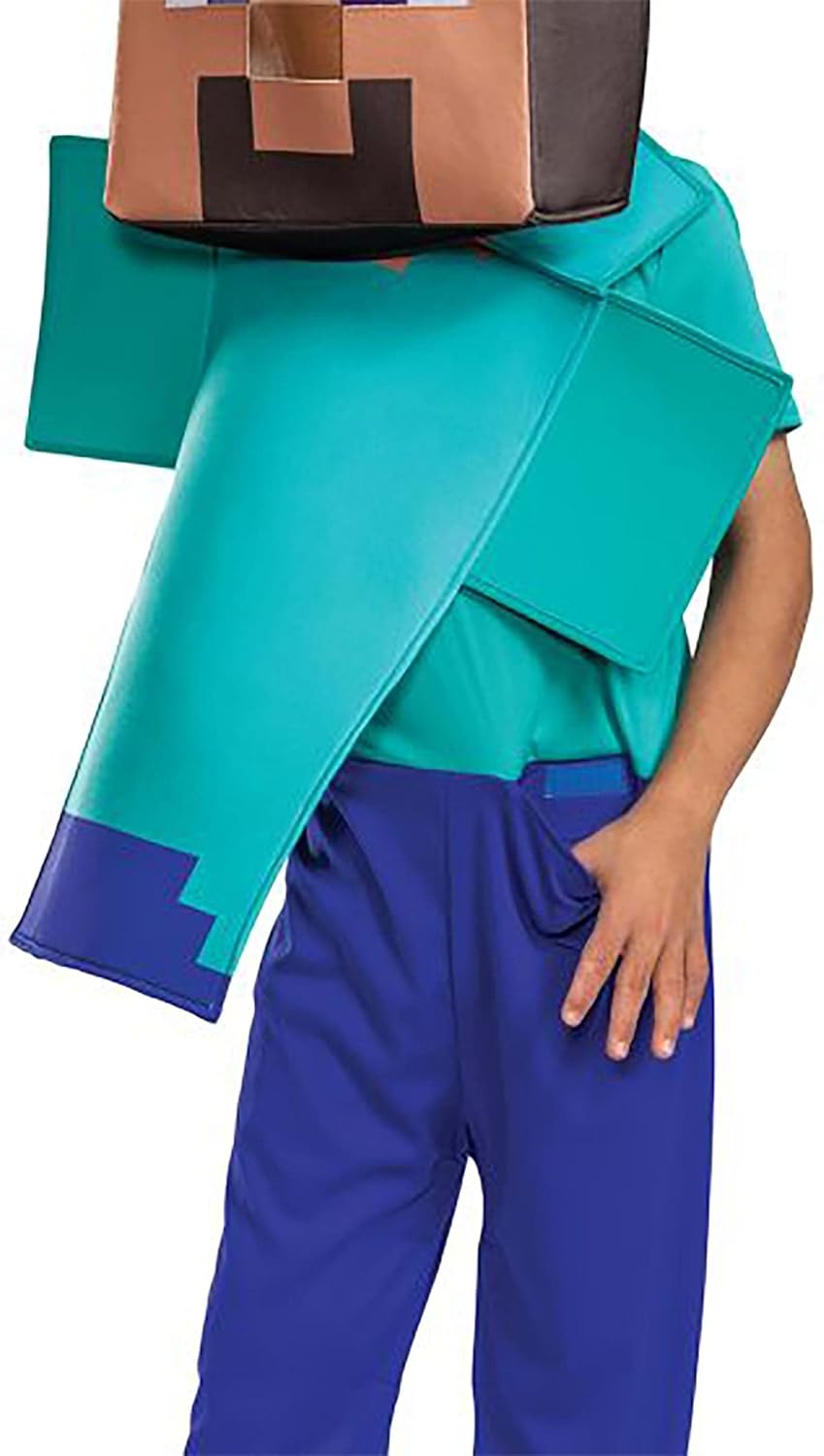 Steve Costume for Kids, Official Adaptive Minecraft Costume Jumpsuit and Head, Child Size Large (10-12)