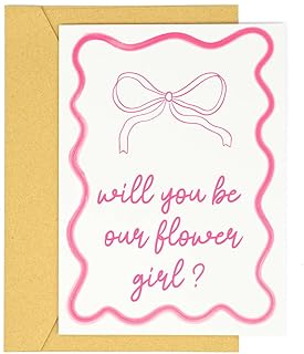 Pink Watercolor Squiggle Will You Be Our Flower Girl? Card – Cute Wedding Flower Girl Proposal Invitation & Keepsake Gift (bow)
