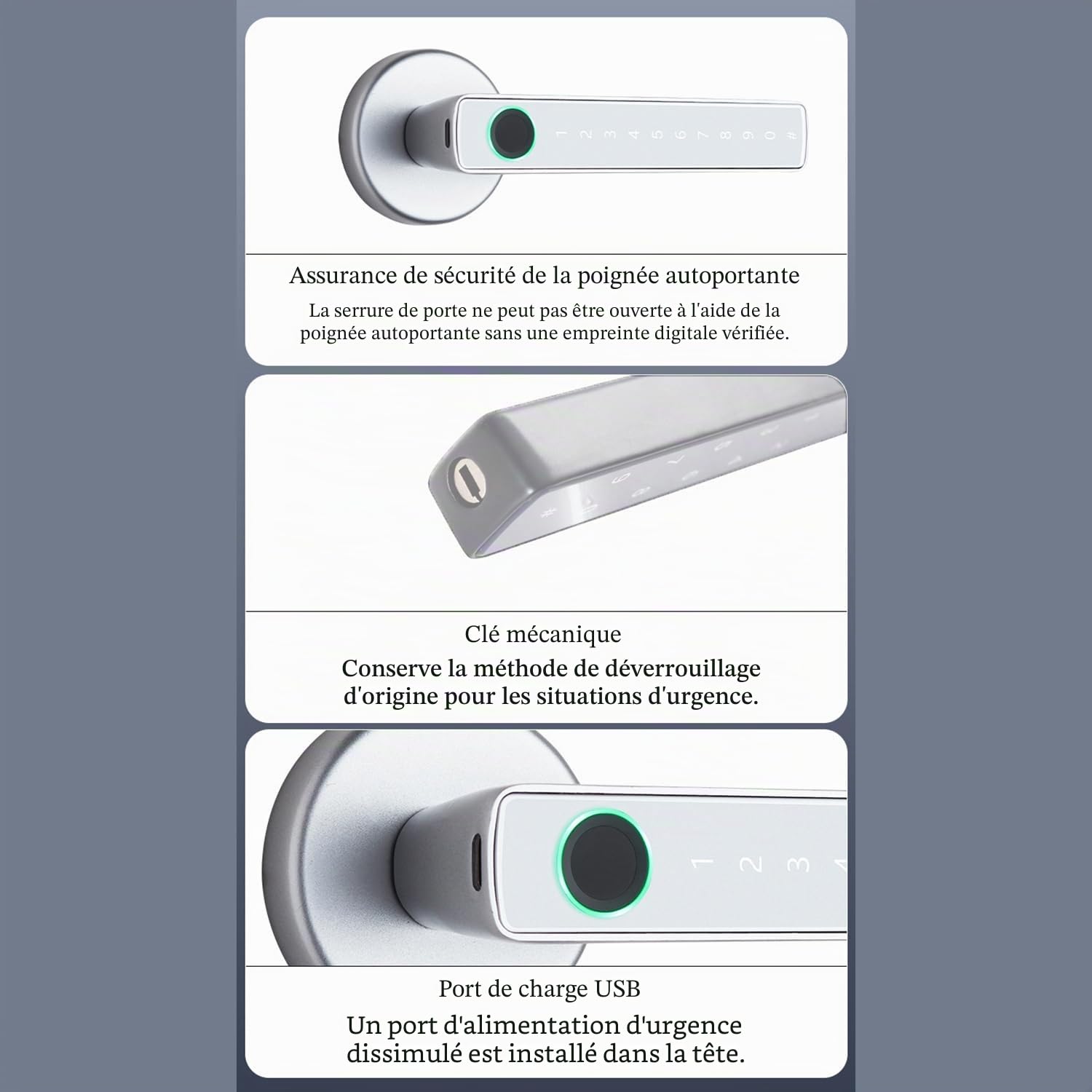 Serrure Biometrique,Serrure Intelligente,Serrure Empreinte Digitale,9 En 1,Avec Clavier Tactile Et Fonctions Intelligentes,Convient Aux Portes d'Entrée,Aux Maisons,Aux Bureaux, Aux(Argent)
