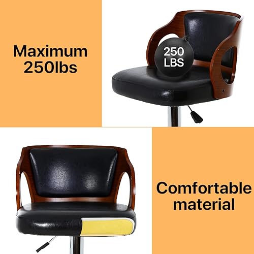 Miniatura 18 de Dkelincs Juego de 2 taburetes de bar, taburetes de bar giratorios ajustables en altura de mostrador con respaldo y brazos, moderno taburete de bar