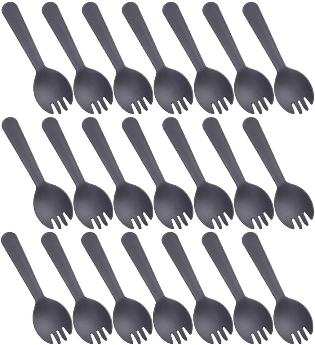 Zerodeko 200pcs Black Plastic Sporks 2-in-1 Dessert Utensils with Comfortable Dining Experience and Resistant to Bending, for Party and Event Food Samples