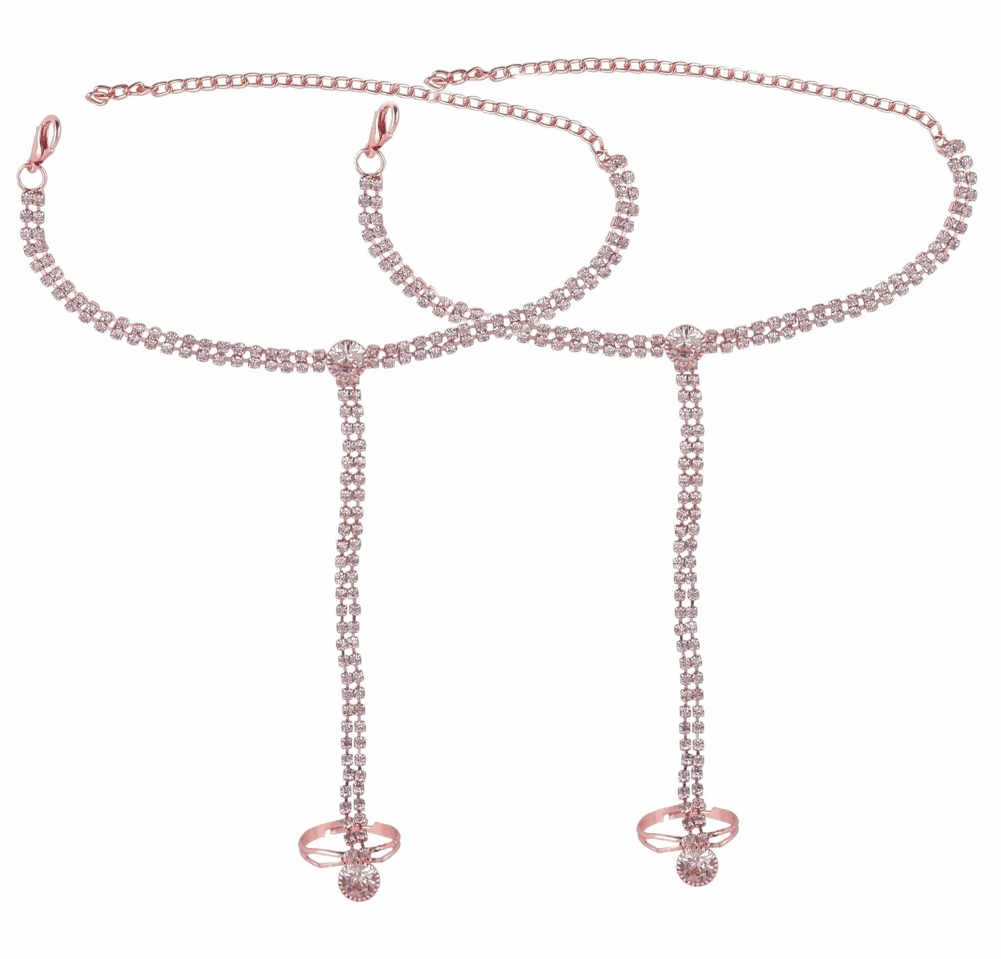 VAMA Fashions Rose Gold Stone Diamond Bridal Finger Ring Bracelet With Chain HathPhool Hath Panja Hand Harness Thong Pair Set For Women and Girls (2 PCS) (B0BNNQ4W56) Amazon Price History, Amazon Price Tracker