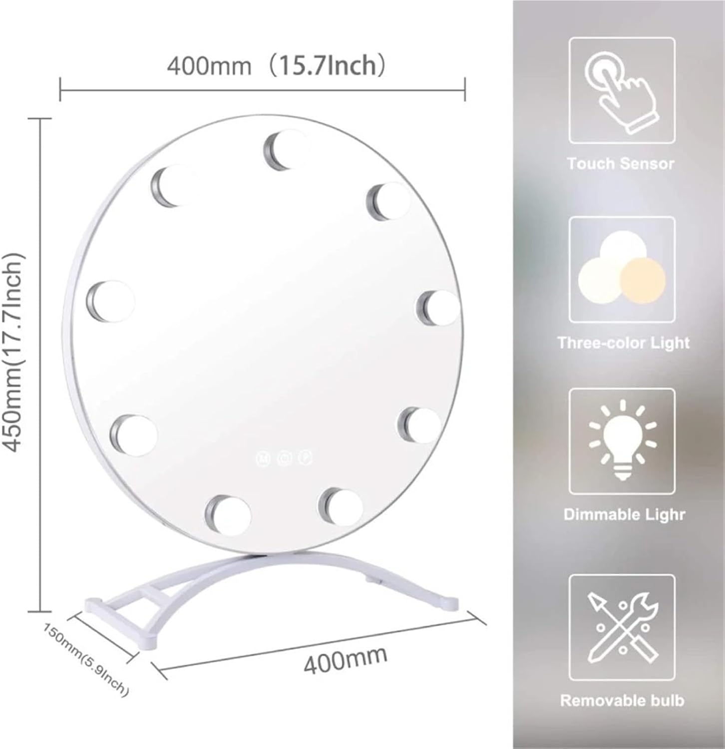 Makeup Mirror with Lights Lighted Cosmetic Vanity Mirror with Led Bulbs(40cm Diameter(White))