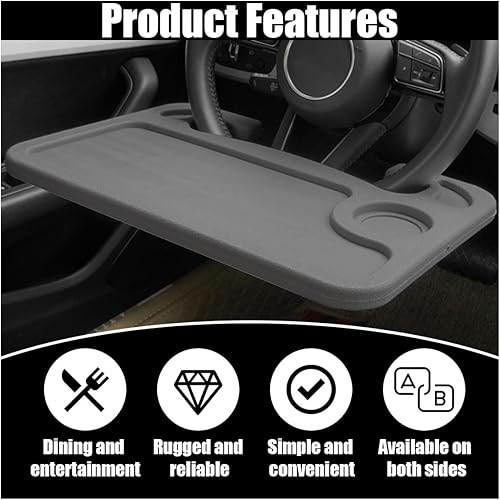Miniatura 10 de Bandeja para volante de automóvil, bandeja de mesa de oficina para computadora, escritorio para volante automático para comer, accesorios de viaje