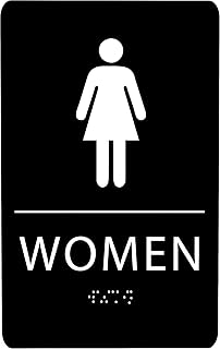6"X9" Womens Restroom Sign - ADA Compliant Tactile Graphics Grade 2 Braille Text Wall Signs - Bathroom Door Placard Double Sided Tape Rest Room Sign for Office, Business, Apartment