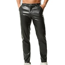 Mens Skinny Black PU Leather Pants - Straight Leg Faux Leather Night Club Shiny Disco Casual