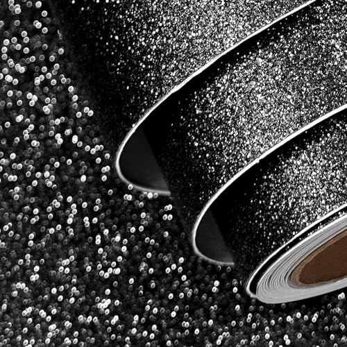 FunStick Black Glitter Self Adhesive Wallpaper for Walls Bedroom Decorative Sticky Wallpaper for Furniture Crafts Peel and Stick Sparkle Glitter Black Vinyl Wrap for Cupboards Tables Walls 40CM×2M