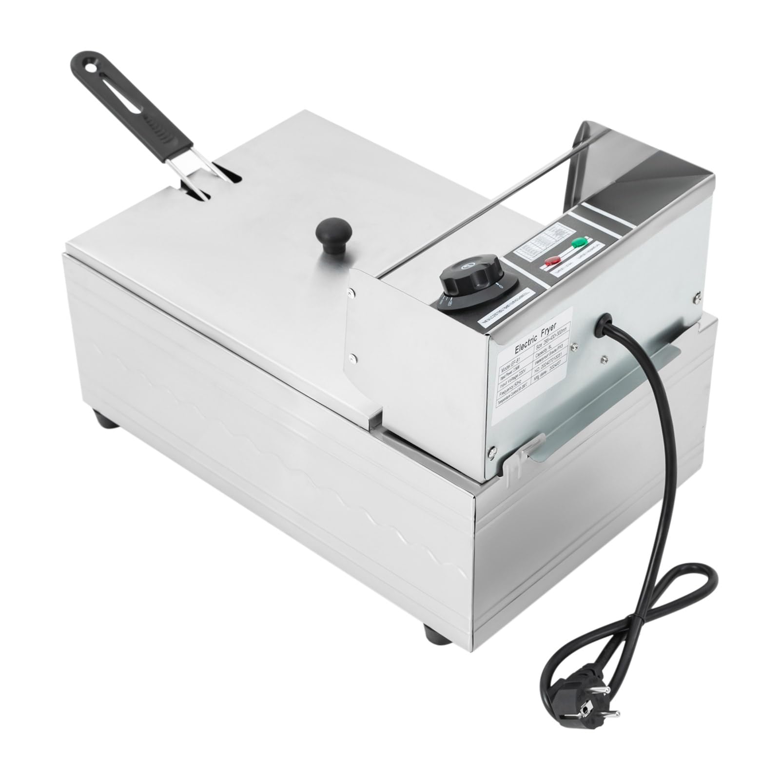 Friggitrice elettrica da 6 l, 2500 W, in acciaio inox, friggitrice elettrica, temperatura regolabile, con scolapiatti dell'olio e coperchio in acciaio inox, con termostato automatico