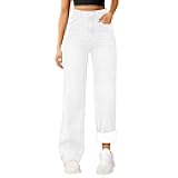 Women's Fleece Lined Jeans High Waisted Straight Wide Leg Stretchy Winter Jean Cute Boyfriend Y2k Mom Denim Pants