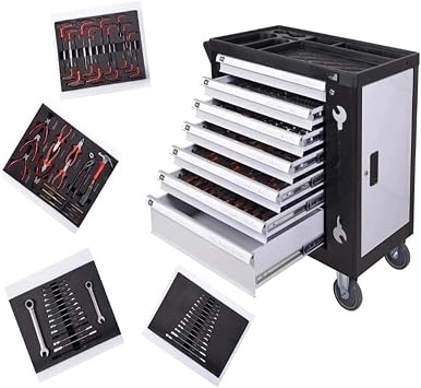 CONERY Workshop Trolley, Car Maintenance Equipment Set, 7-Drawer Manual Tool Cabinet, Stainless Steel Cabinet