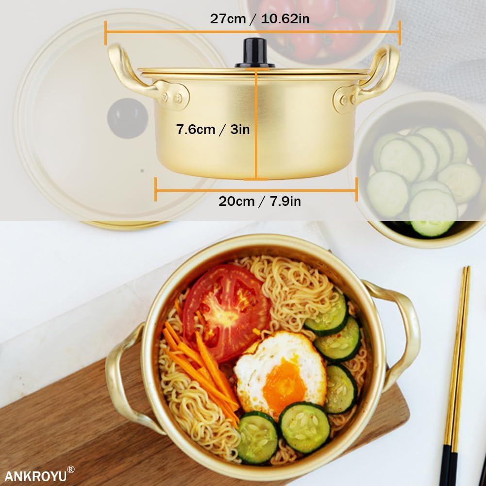 Korean Ramen Noodle Pot - Yellow Aluminum Non-Stick Traditional Quick Cooking Pot - Heats on Open Fire and Electric Ceramic Stove (20cm)