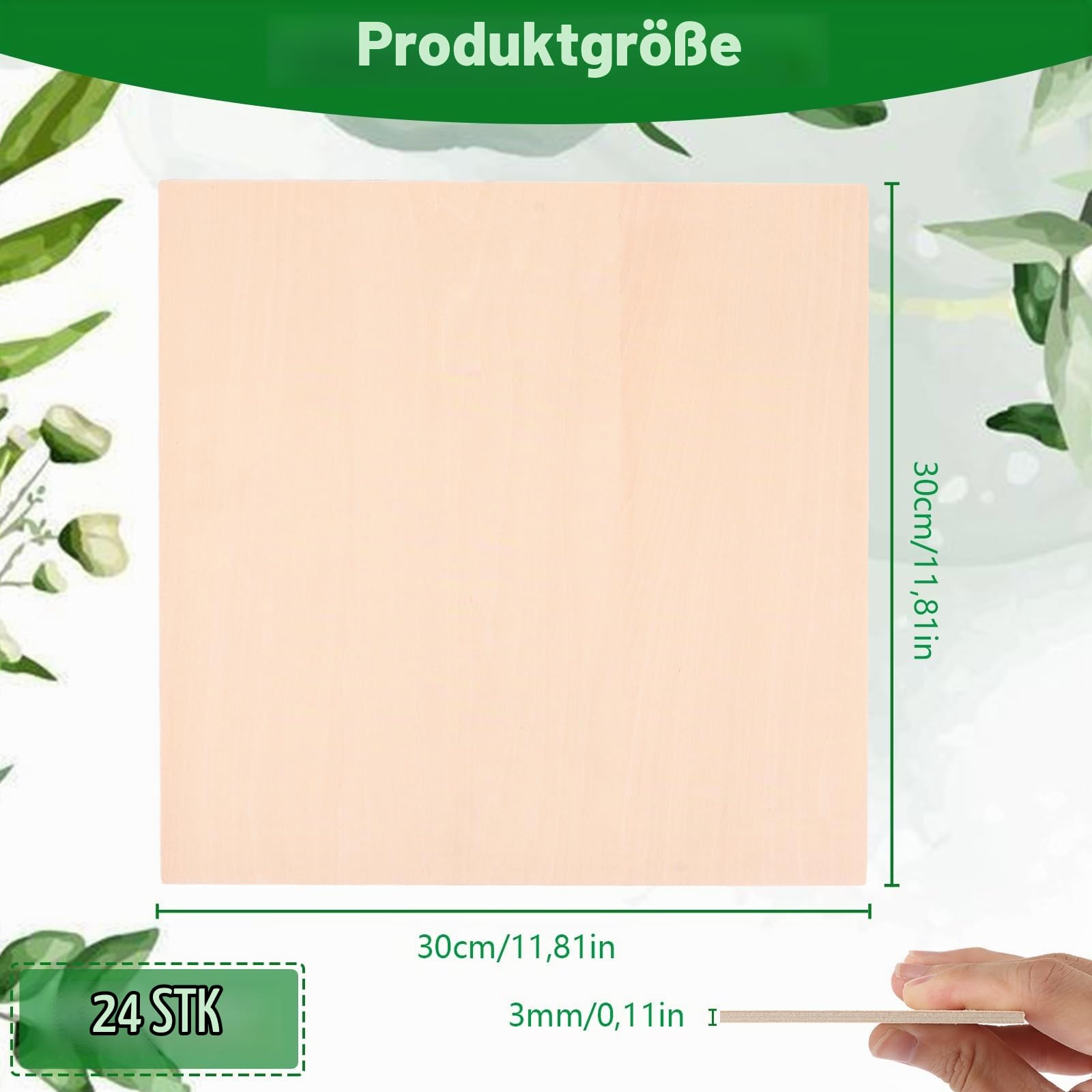 24 Stück Sperrholzplatte 3mm Holzplatte 30x30 cm Bastelholz, Lindenholz zum Schnitzen, Holzplatten für Laserprojekte, Basteln, DIY Modell, Gemälde Kunst