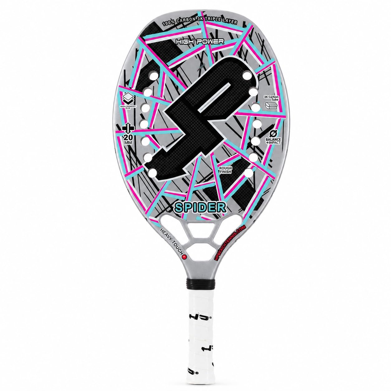 HP SPIDER, rakieta do tenisa plażowego, 100% węgla 3K, powierzchnia do leczenia Super Grip - Eva High Power - lekka i wyważona - profil 20 mm - używana przez Dennisa Valmoriego