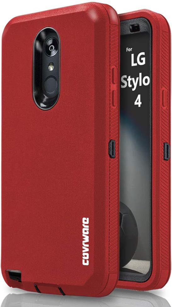 COVRWARE TRI Series CASE for Stylo 4 / Stylo 4 Plus/Stylo 4 + with Built-in Screen Protector Heavy Duty Full-Body Triple Layers Protective Armor Case, Red
