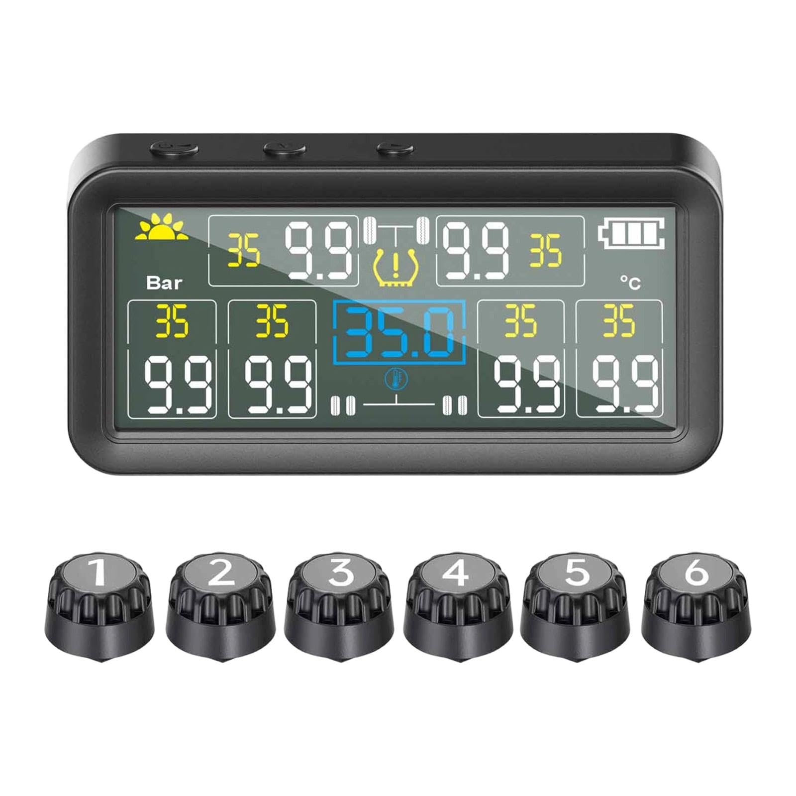 di Controllo Della Pressione Degli Pneumatici per Auto, con Display, Impermeabile, Alimentato, per 6 Ruote