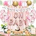 Ola Memoirs Premium Baby Shower Decorations for Girl Party Kit- It's A Girl Banner, Baby Pink Fringe Backdrop, Rose Gold OH BABY Foil Balloons, Pink and White Honeycomb Balls, Lanterns, Latex Balloons