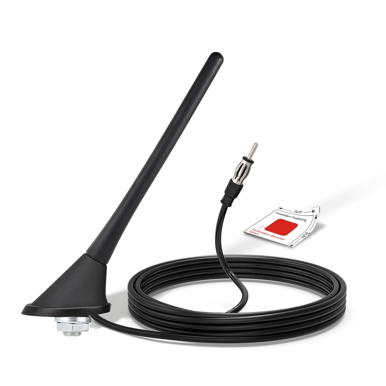 Bingfu Antenna Autoradio, Antenna FM/AM Universale Montaggio sul tetto con Base di Montaggio, Cavo da 5 m, Connettore Spina DIN per Ricevitore Unità Principale Stereo per Auto Camion SUV