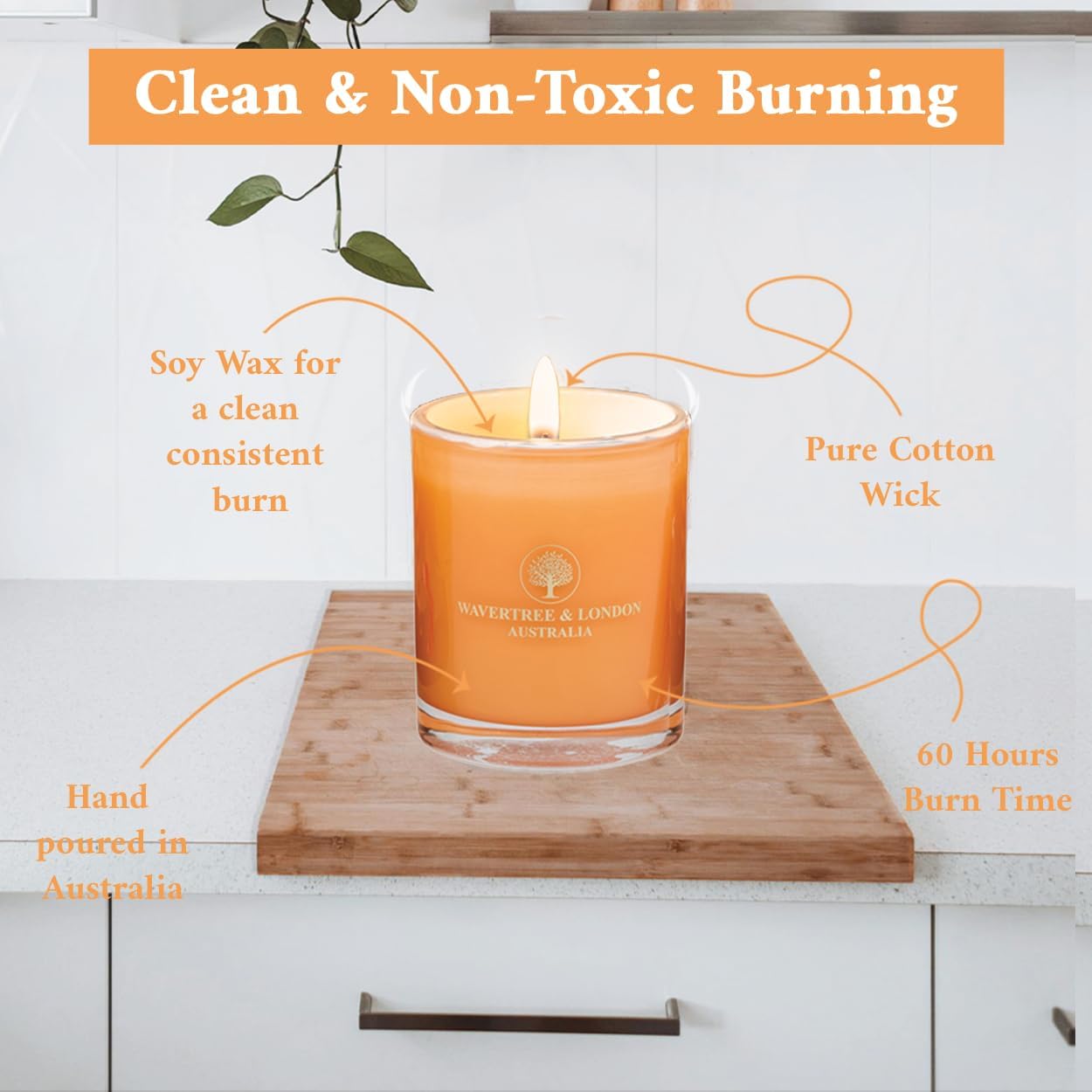 Wavertree & London Organic Peach Bellini Scent Soy Wax Candle | Non Toxic 100% Cotton Wick Triple Scented Pure Natural Soy Wax Candles, Hand Poured in Australia | 60 Hours Burning Time, 11.66 Oz