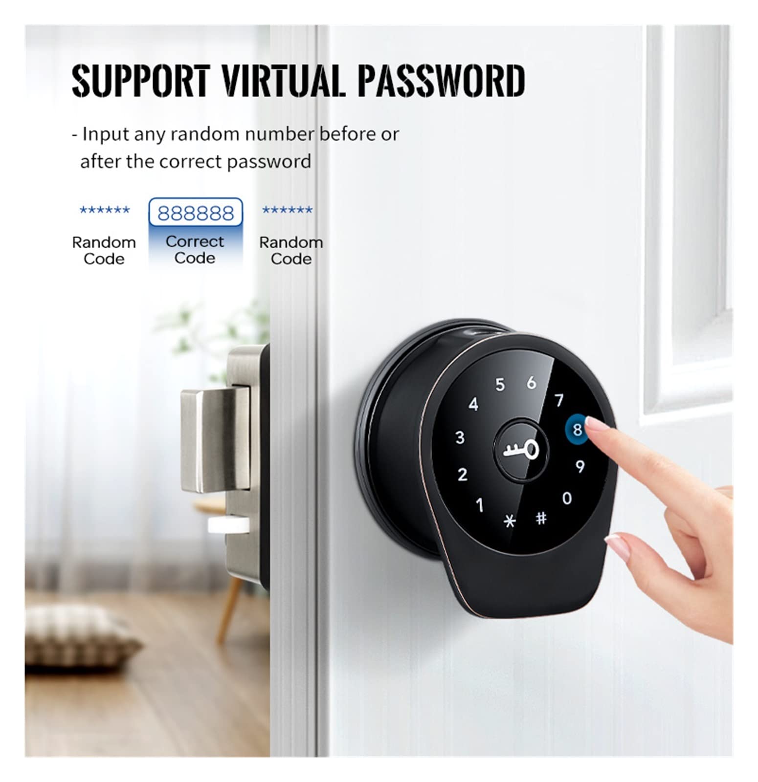 Cerradura Inteligente Con Huella Dactilar, Pasador Tarjeta Y Teclado, Negro | Control App, Código Digital Sin Llave